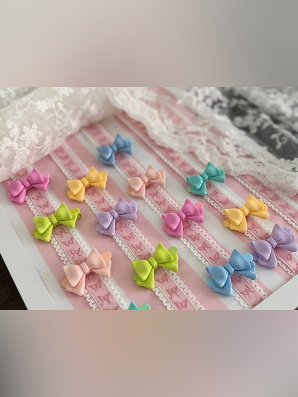 Set of 7 Pastel decoden Bow Hair Clips